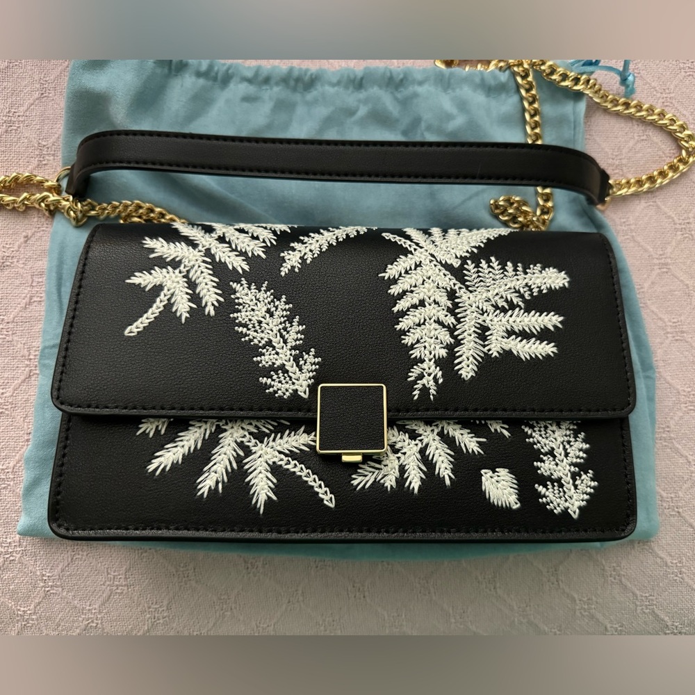 Tiffany & Fred Small Wallet on a Chain Black Leather with White Motif